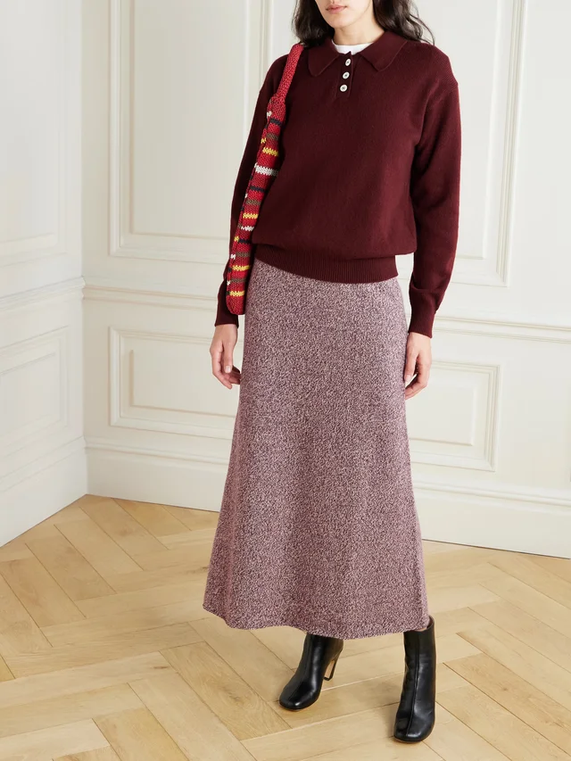 THE ELDER STATESMAN Marl cashmere midi skirt in Red, photo 2 of 2 from NET-A-PORTER (Canada)