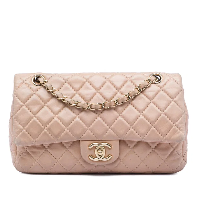 Tan Chanel Medium Classic Lambskin Double Flap Shoulder Bag in Brown Lambskin from Designer Revival
