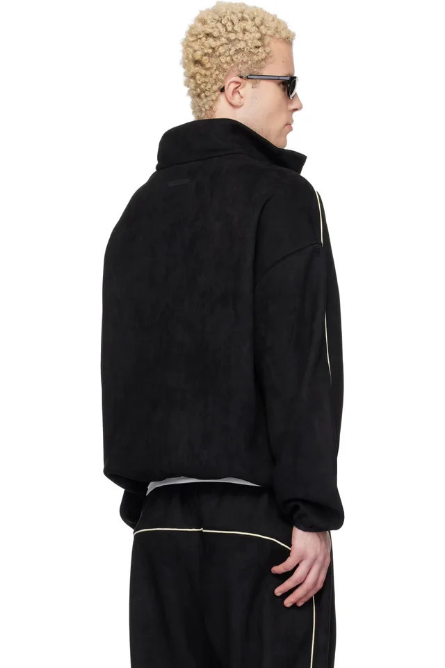 Fear of God ESSENTIALS Black Faux-Suede Fleece Signature Modern Track Jacket, photo 3 of 4 from SSENSE