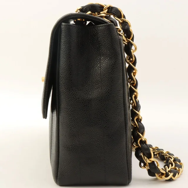 Chanel Circa 1995 Caviar Skin Mademoiselle Stitch CC Turnlock Chain Shoulder Bag Black in Black Caviar leather from VINTAGE QOO TOKYO, photo 4 of 17