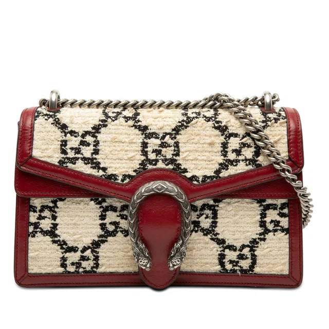 Beige Gucci Medium GG Tweed Dionysus Shoulder Bag in Beige Tweed from Designer Revival