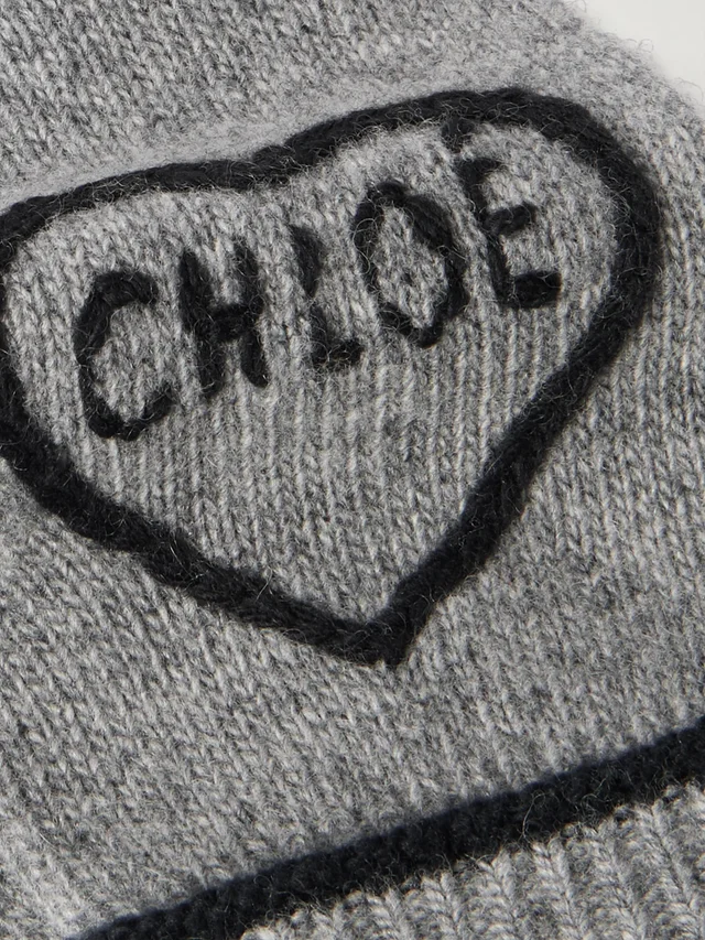CHLOÉ Embroidered wool and cashmere-blend gloves in Grey, photo 2 of 2 from NET-A-PORTER (Canada)
