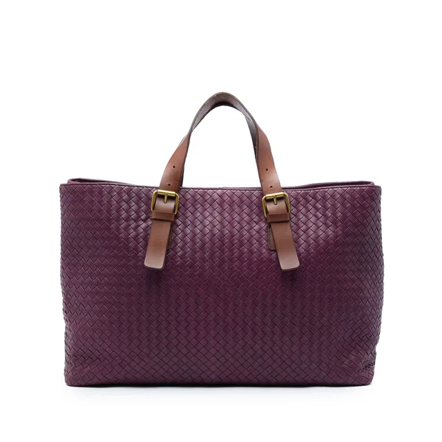 Purple Bottega Veneta Bicolor Nappa Intrecciato Belt Strap Tote in Purple Nappa leather from Designer Revival
