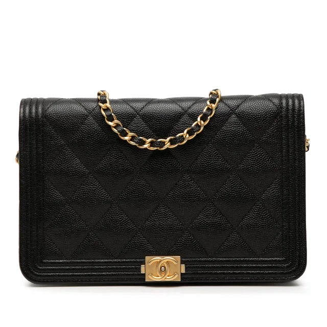 Black Chanel Quilted Caviar Boy Wallet on Chain Crossbody Bag in Black Caviar leather from Designer Revival