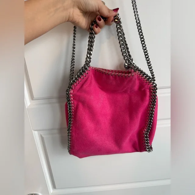 Stella McCartney Hot Pink Falabella Mini Tote With Gunmetal Chain in pink Suede from Poshmark