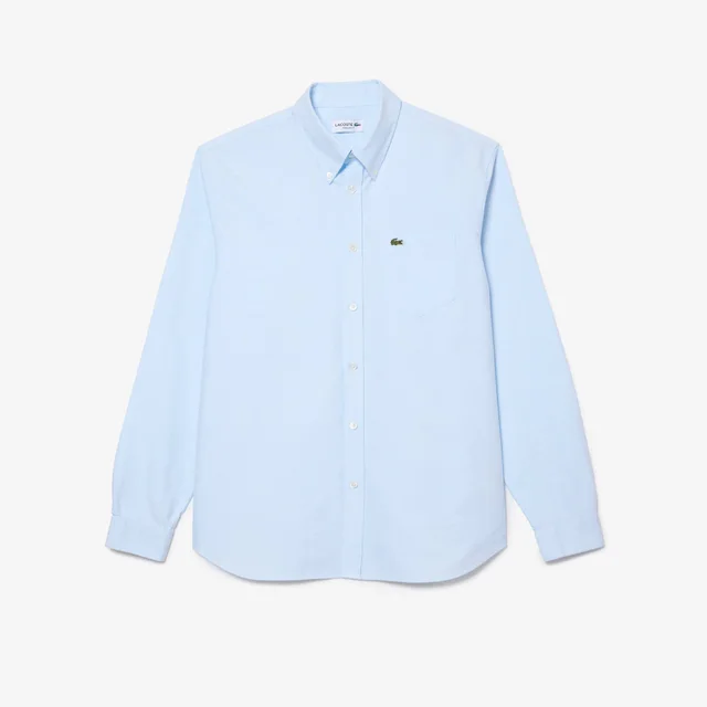 Lacoste Men's Regular Fit Oxford Shirt in White / Blue Organic Oxford cotton fabric, photo 4 of 9 from Lacoste