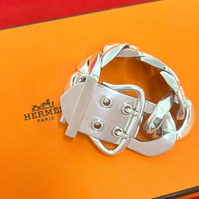 Hermès Boucles Sellier TGM Bracelet 925 Sterling Silver in Silver from The Reluxe