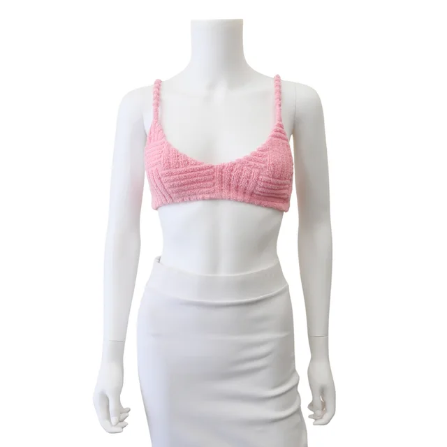 Bottega Veneta Pink Textured Terry Bralette Top in Pink Woven leather from Clotheshorse Anonymous