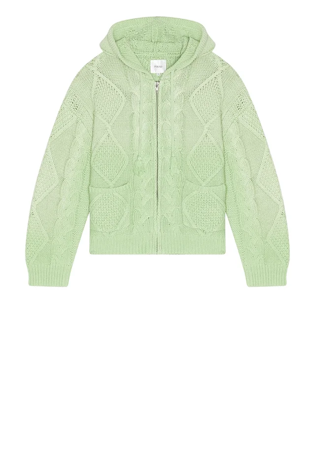 Found Zip Up Cable Knit Hoodie in Vintage Faded Seafoam Green, photo 3 of 4 from REVOLVE (Canada)