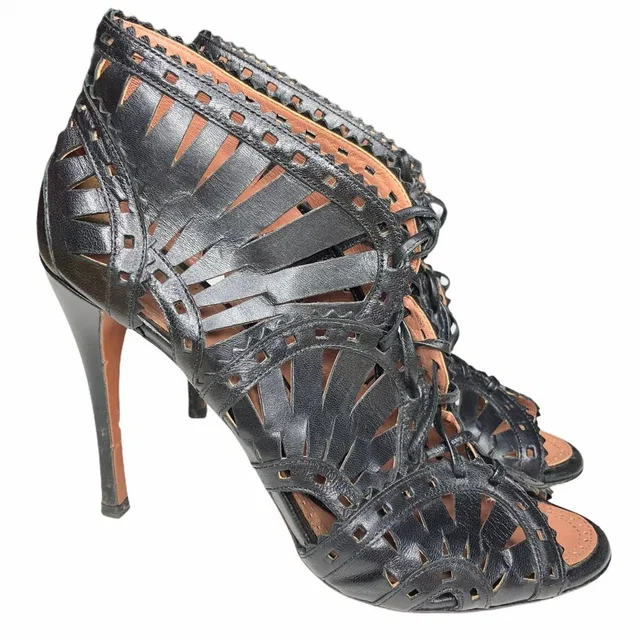 Alaïa Laser Cut Lace Vienne Motif Booties Sandals in black Leather from Poshmark