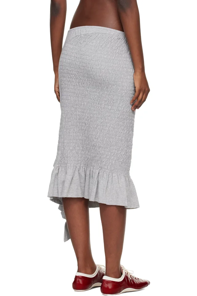 Dries Van Noten Gray Shirred Ruffle Midi Skirt, photo 3 of 4 from SSENSE