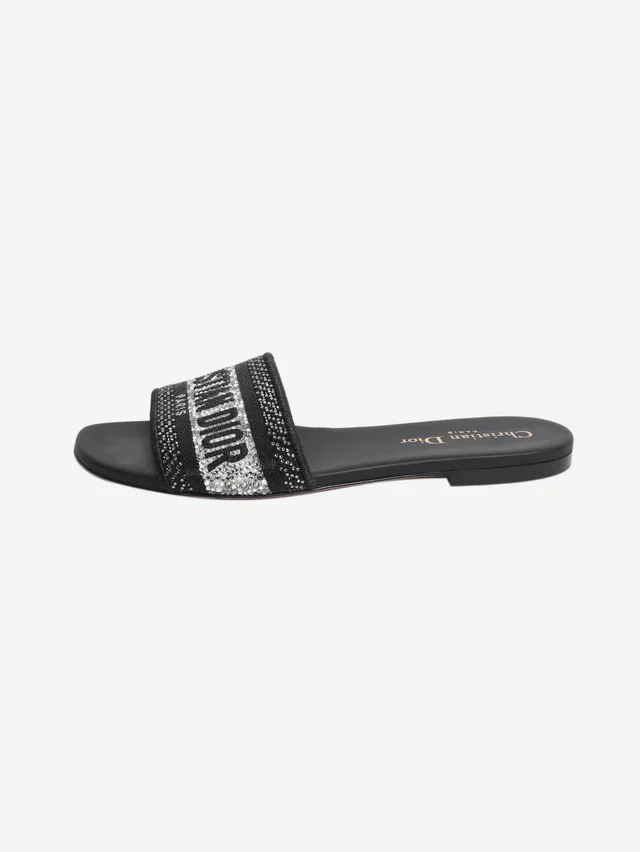 Dior Black Dway crystal slides - size EU 37 in Black Leather from Sign of the Times