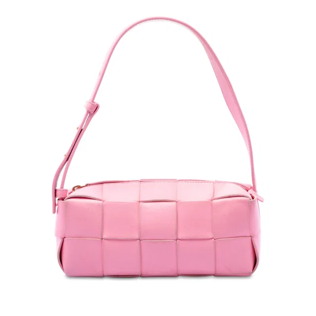 Pink Bottega Veneta Small Lambskin Intrecciato Brick Cassette Shoulder Bag in Pink Lambskin from Designer Revival