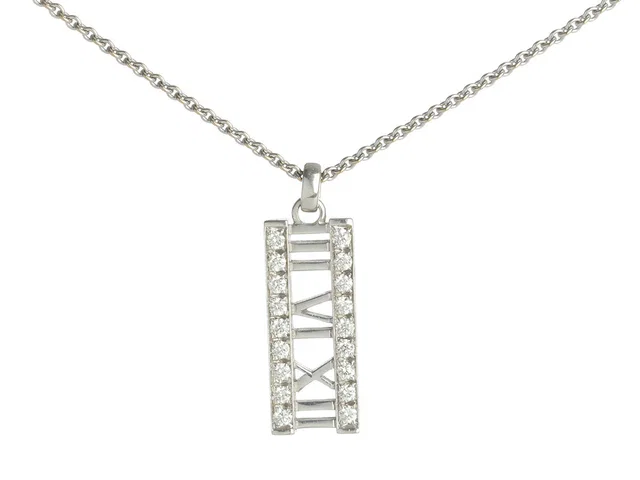 Tiffany & Co. 18K White Gold Diamond Atlas Bar Necklace in White from Ann's Fabulous Finds
