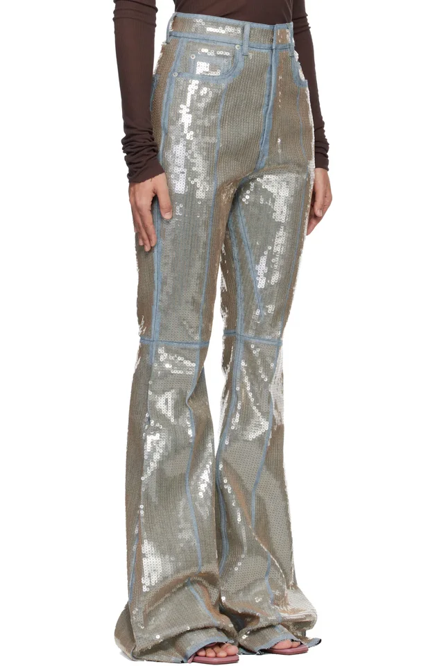 Rick Owens Blue & Beige Temple Bolan Bootcut Jeans, photo 2 of 4 from SSENSE
