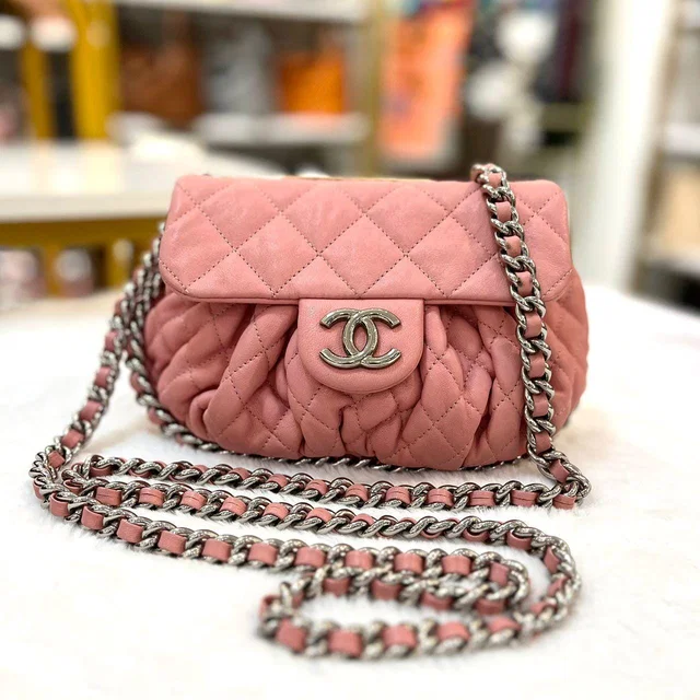 Chanel Pink Calfskin Chain Around Messenger Crossbody Bag In Shw in Pink Calfskin from Luxury Promise
