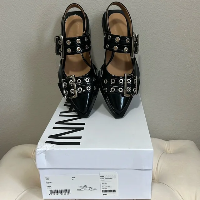 GANNI Patent Pointed Toe Buckle Flats in black Patent leather from Poshmark