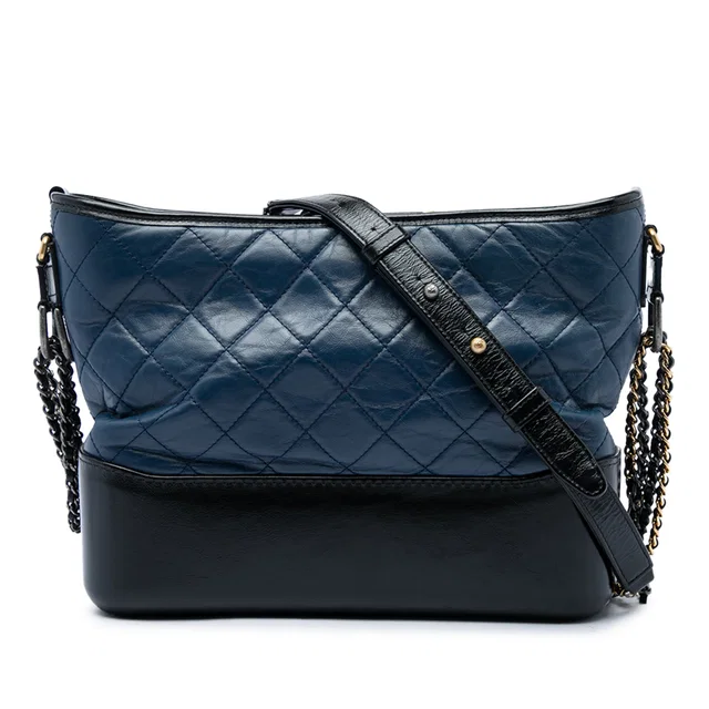 Blue Chanel Medium Bicolor Quilted Aged Calfskin Gabrielle Hobo Crossbody Bag in Blue Calfskin from Designer Revival