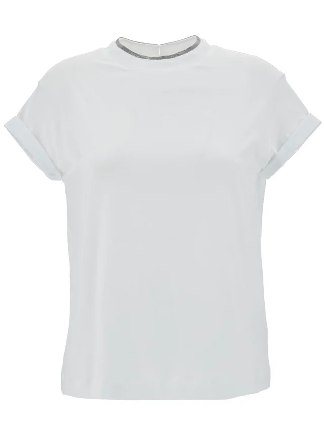 Brunello cucinelli T-Shirt with Monile Detail in White Cotton for Women in White 95% Cotton 5% Elastane from Gaudenzi Boutique, photo 1 of 1