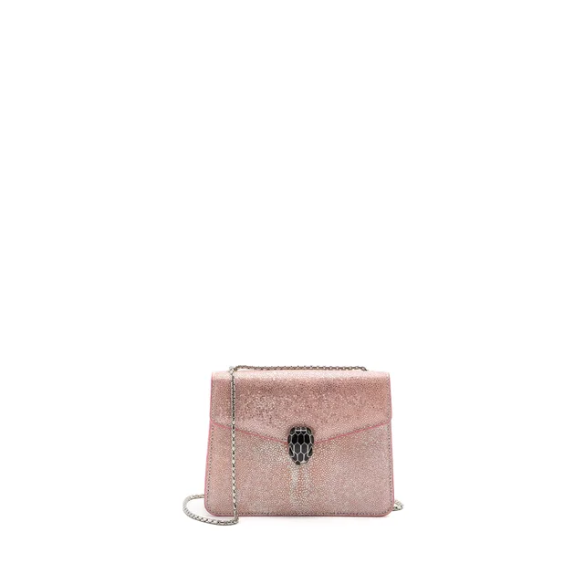 Bvlgari Serpenti Forever Bag Rosa DI Francia Crystal Galuchat Shw in Leather from EMIER