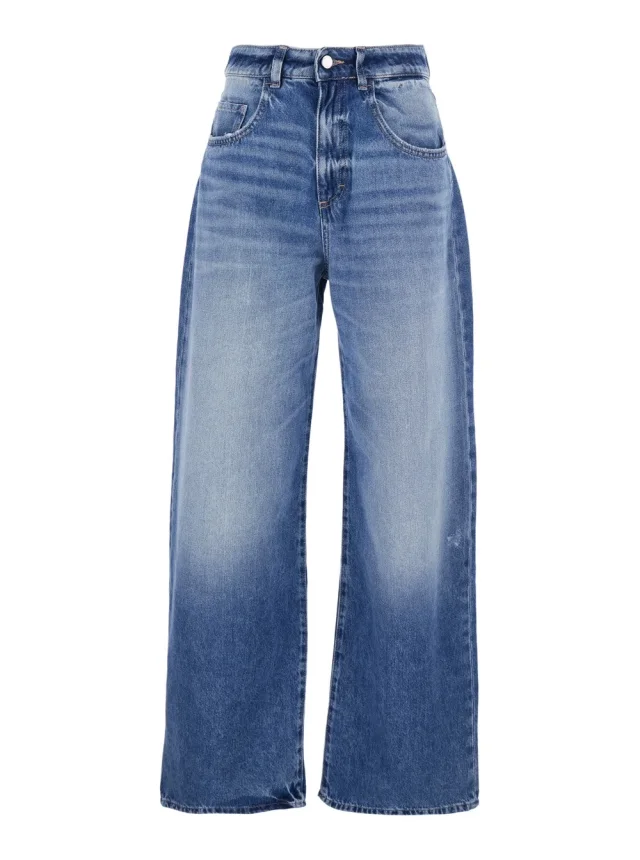 Icon denim Blue five-pocket jeans with logo patch on the back in denim for women in Blue 100% Cotton from Gaudenzi Boutique, photo 1 of 1