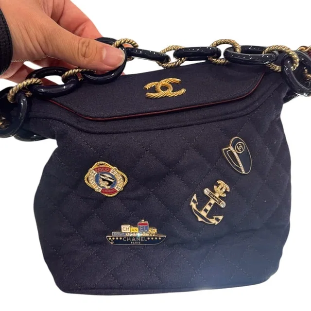 Chanel Limited Edition Navy Cruise Charm Bucket Bag in Navy from Luxury Promise