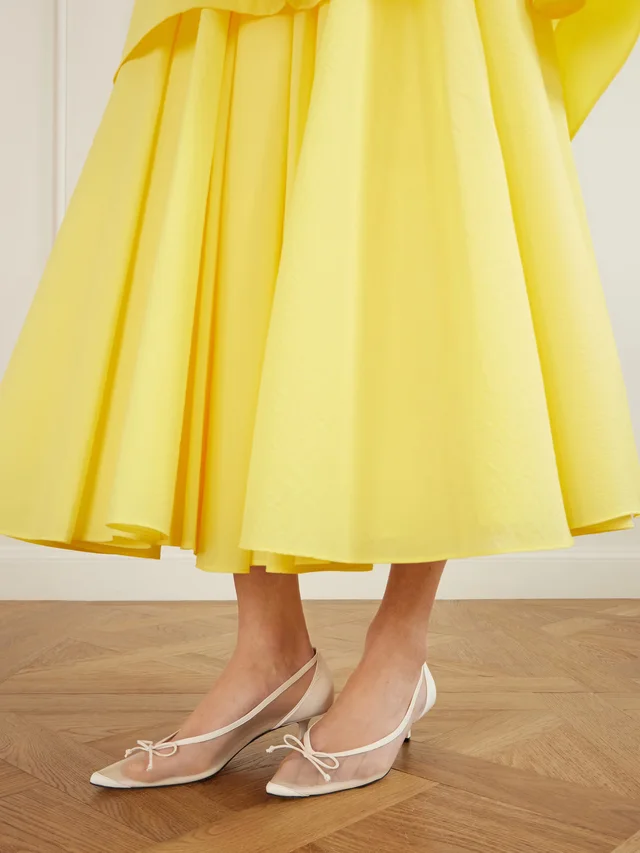 JACQUEMUS Tourni bow-detailed leather-trimmed mesh pumps in White, photo 2 of 2 from NET-A-PORTER (Canada)