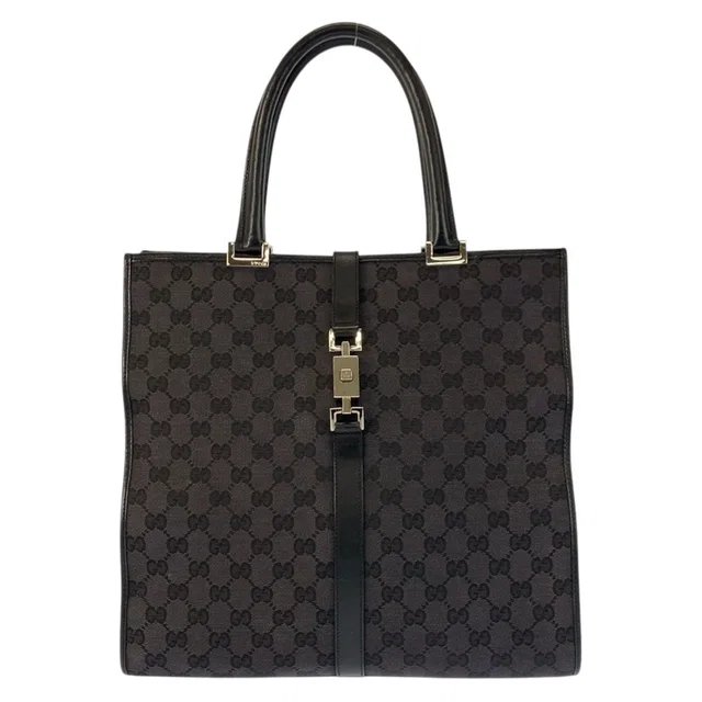 Gucci Jackie Black Silver GG Canvas Leather 002 Tote Bag in Black Canvas from The Reluxe