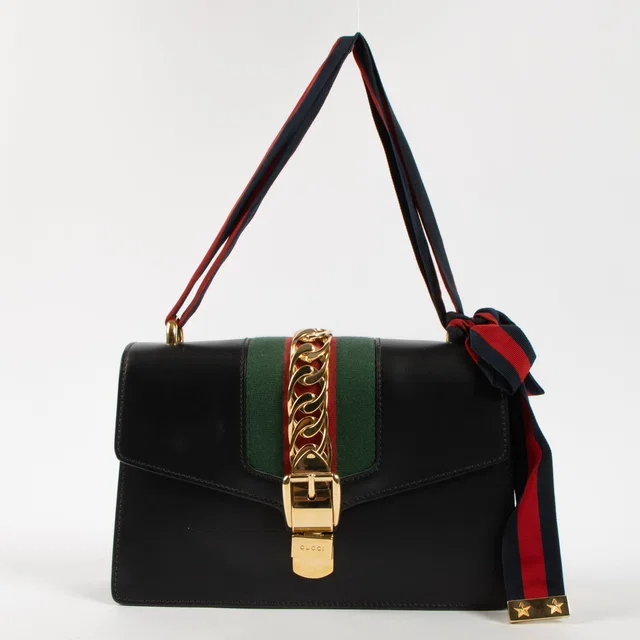 Gucci Black Vintage Web Medium Sylvie Shoulder bag in Black from Labellov