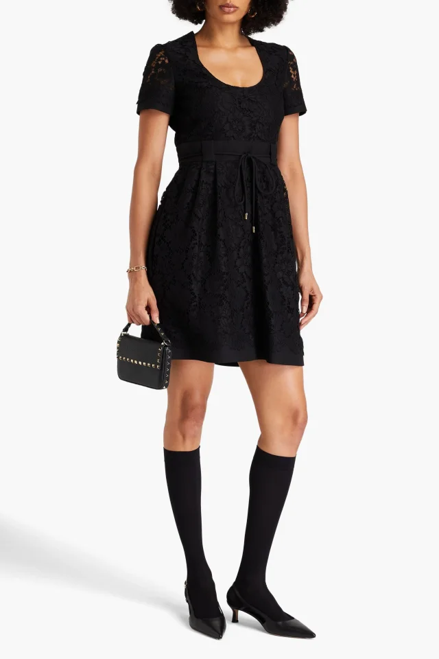 Valentino Garavani Belted Cotton-Blend Corded Lace Mini Dress, photo 2 of 4 from THE OUTNET