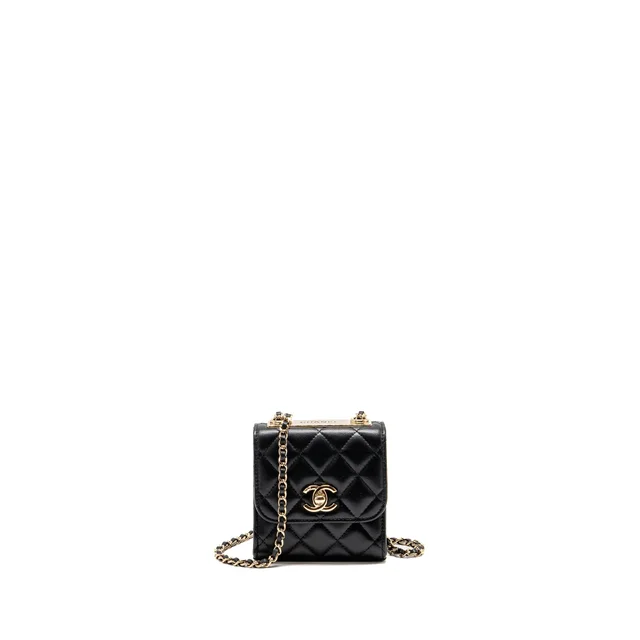 Chanel mini trendy cc clutch with chain lambskin black LGHW in Black Lambskin from EMIER