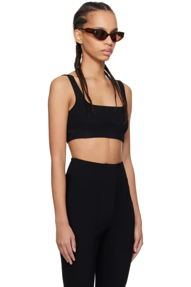Nanushka Black Anouk Seersucker Bralette Top, photo 2 of 4 from SSENSE