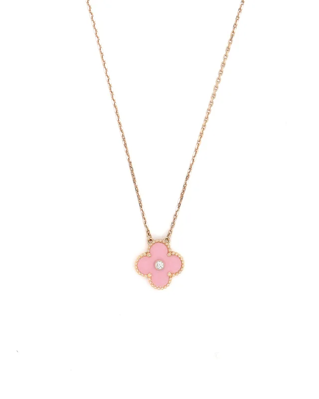 Van Cleef & Arpels Holiday 2021 Limited Edition, Vintage Alhambra Rhodonite and Diamond Necklace from A Retro Tale