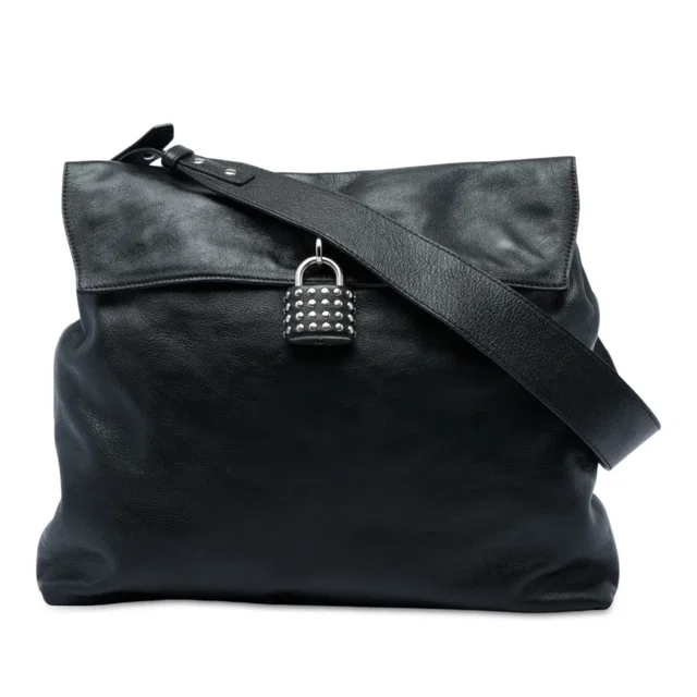 Black Burberry Leather Studded Padlock Shoulder Bag in Black Leather from Designer Revival