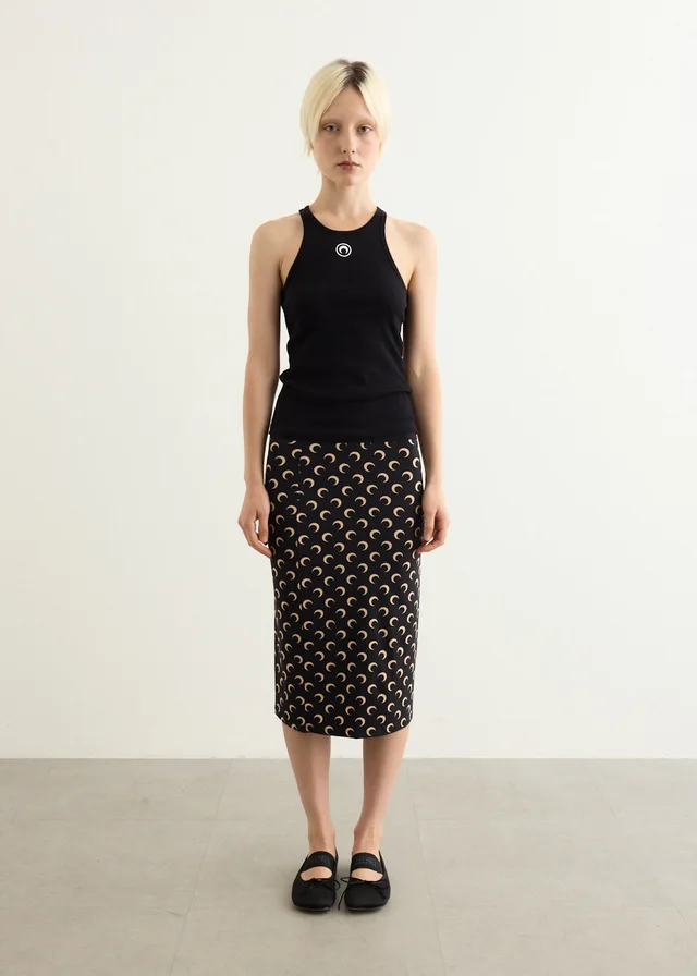 Marine Serre Moon Printed Jersey Knee Length Skirt in Beige from Incu, photo 1 of 1