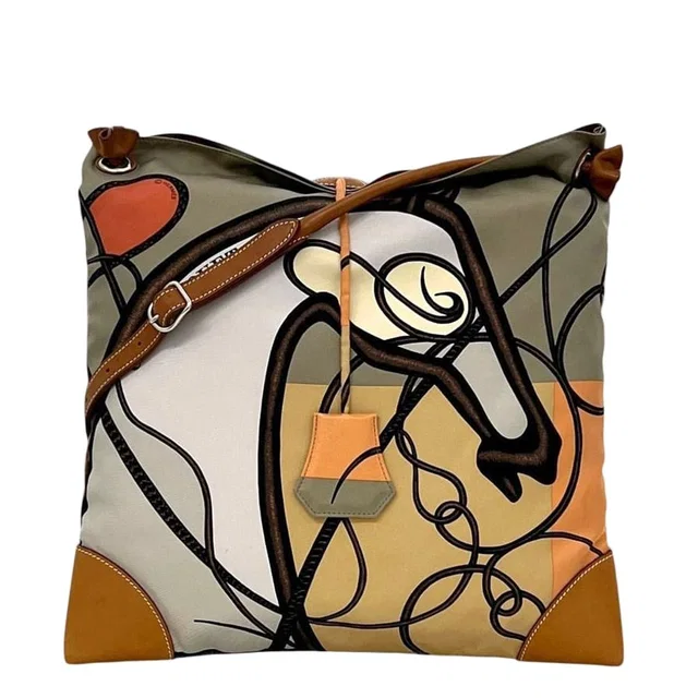 Hermès Shoulder Bag Silky City PM Gray Beige Leather Silk in Beige Silk from The Reluxe