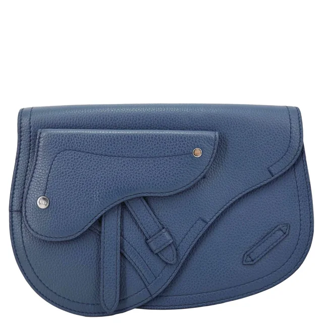 Dior Saddle Calfskin Leather Messenger Pouch Blue in Blue Calfskin from Dallas Designer Handbags