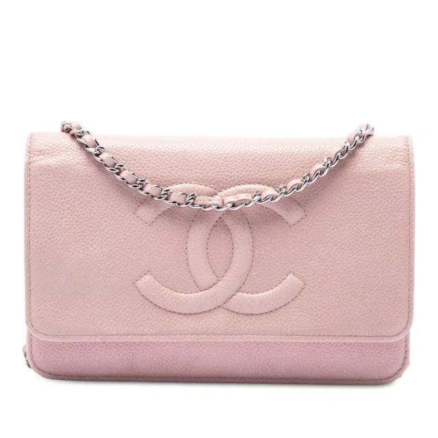 Pink Chanel CC Caviar Wallet On Chain Crossbody Bag in Pink Caviar leather from Designer Revival