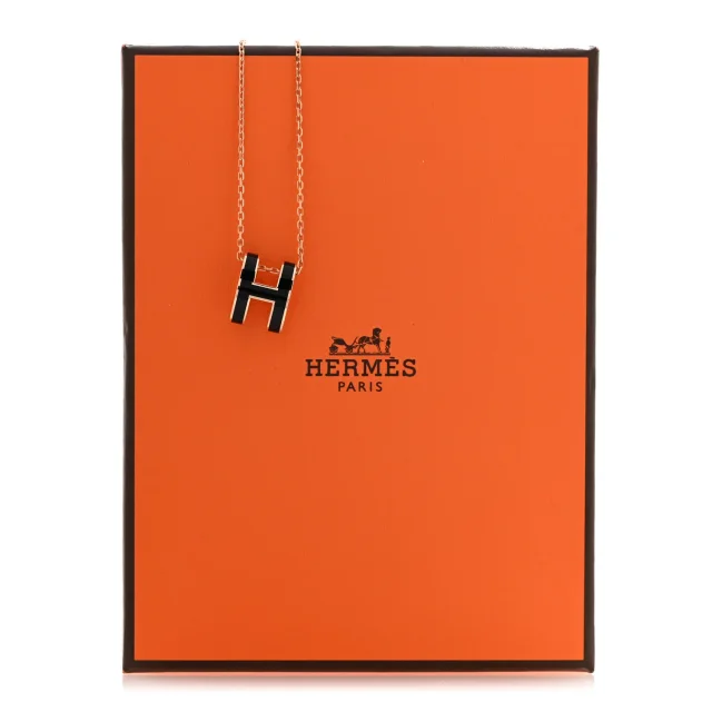 Hermès Lacquered Rose Gold Pop H Pendant Necklace Black in Black from FASHIONPHILE, photo 8 of 8