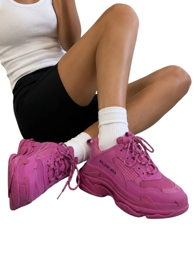 Balenciaga Triple S Pink Vegan Leather Mesh Chunky Sneakers Women's Size Us 6 in black|pink Leather from Poshmark