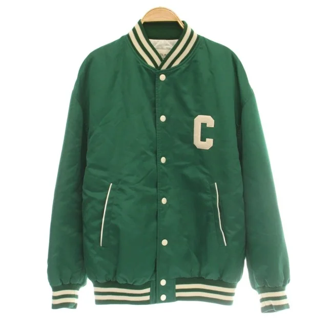 Celine Varsity Jacket Stadium Jumper Nylon Logo Switch Green 38 in Green Nylon from The Reluxe