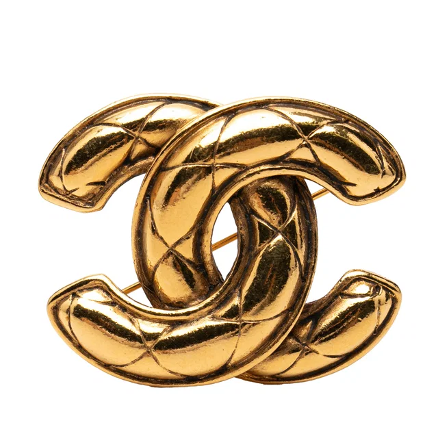 Gold Chanel CC Gold Plated Quilted Brooch in Gold from Designer Revival