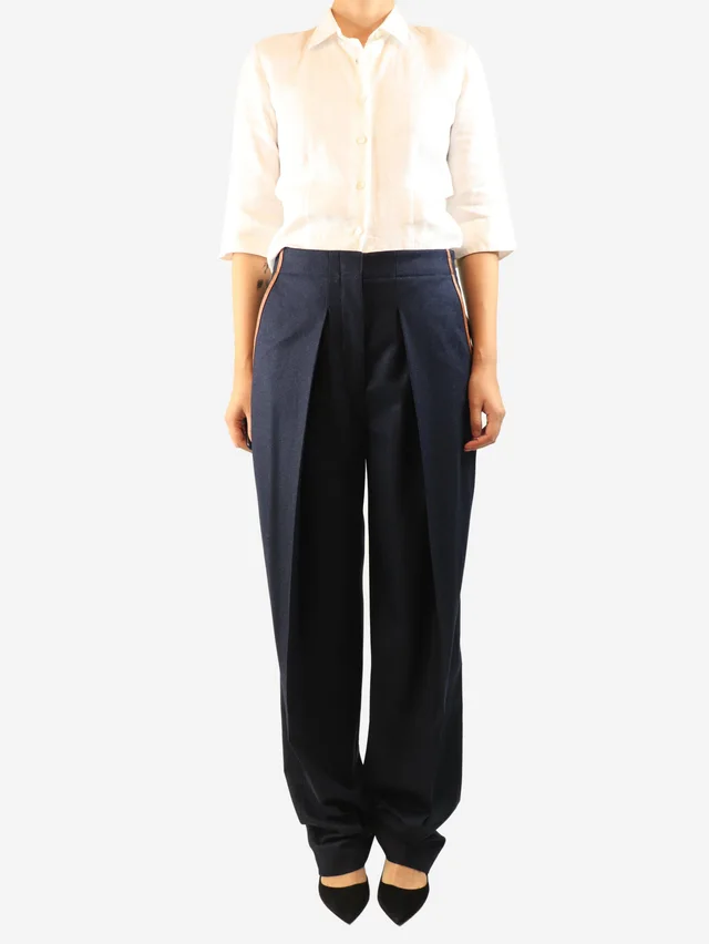 Stella McCartney Navy wool pleated trousers - size UK 10 in Navy Wool from Sign of the Times, photo 2 of 2