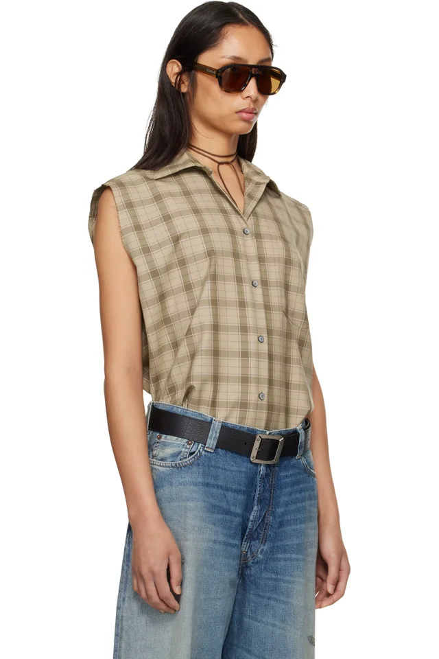 Acne Studios Beige Check Button-Up Vest, photo 2 of 3 from SSENSE