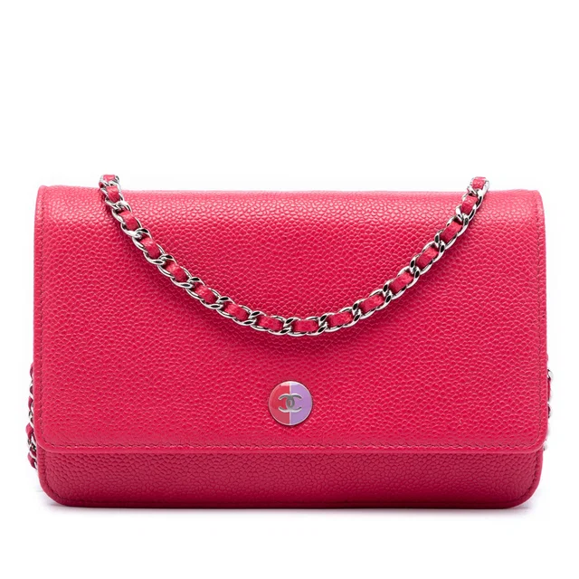 Pink Chanel Caviar Bicolor CC Wallet On Chain Crossbody Bag in Pink Caviar leather from Designer Revival