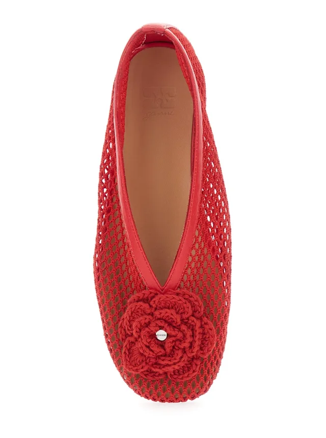 GANNI 'Jenny' red Ballet shoes with Mesh design in Fabric for Women in Red, photo 7 of 8 from Gaudenzi Boutique