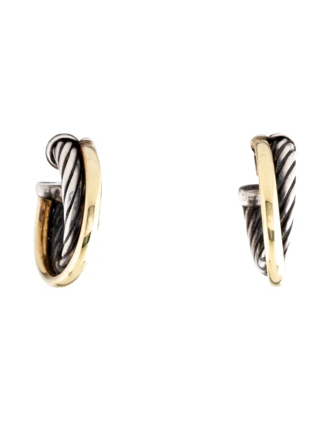 David Yurman Two-Tone Crossover Hoop Earrings in multicolor from The RealReal