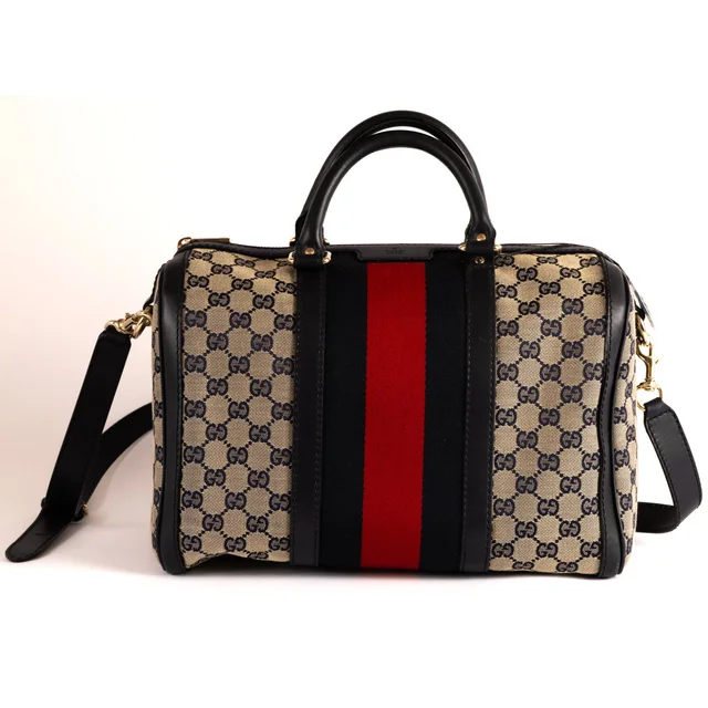Gucci Boston GG Monogram Leather Travel Bag - Beige & Blue from H&T