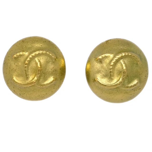 Chanel Button Earrings Clip-On Gold 95C in Gold from AMORE Vintage Tokyo