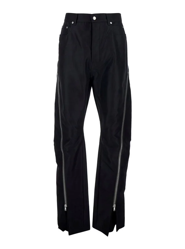 Rick owens Men's 'Bolan Banana' Black Stretch Cotton Pants with Zip Details in Black 62% Cotton 38% Nylon, photo 2 of 6 from Gaudenzi Boutique